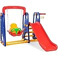 INFANS 4 in 1 Slide and Swing Set for Toddlers, Kids Freestanding Climber Slide Playset for Boys Girls with Basketball Hoop, Extra Long Slide, Easy Set Up Baby Playset for Indoor Outdoor Backyard