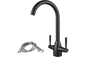 Black Kitchen Tap, NewEast Dual Lever Swivel Spout Monobloc Kitchen Sink Mixer Taps
