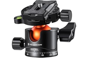 K&F CONCEPT Cabeza de Trípode, Rótula de Bola, Cabezal de Bola Metálica Ballhead 360° Giratoria Panorámica con 1/4’’ Placa de Liberación Rápida y Nivel de Burbuja para Trípode Monopie,Carga 16kg(36mm)