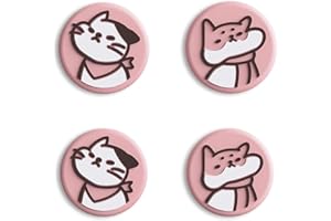 eXtremeRate PlayVital Copri Analogici per Nintendo Switch/OLED Joycon,Cover Levette Analogiche Silicone Thumb Grip Cap per Nintendo Switch Lite(Gattino&Cagnolino)-Rosa