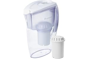 Invigorated Water Alkaline Water Pitcher - Long-Life Filter Jug - Enhanced Water Filtration System - pH Boosting Dispenser - Water Filter Jug Glass - Alkaline Water Filter Alkaline - 84oz- 2.5L(White)