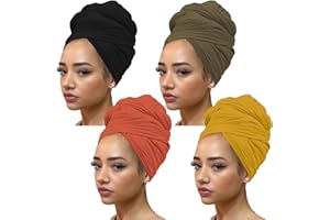 kachanaa African Turban Head Wraps Jersey Stretch Hair Scarf Long Shawls Solid Color Soft Lightweight Head Bands Tie for Black Women