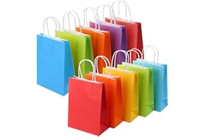 SUMWITUM Party Bags, 10 Pcs Paper Gift Bags with Handles,6 Colors Childrens Kraft Paper Party Bags for Kids Party,Birthday,Coloured Paper Bags Supplies -16×8×22 cm (10 PACK Rainbow)