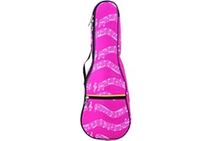 HilerPunk Musiknotenmuster Konzert Ukulele-Tasche,Etui,23 Zoll 600D wasserdichte Oxford Ukulele Taschen Etuis Einzelschulter Rucksack mit verstellbaren Trägern (Rosa)