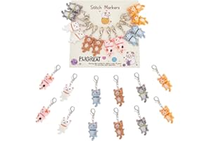 PLIGREAT 12 Pcs Cute Colordul Cats Stitch Markers, Crochet Stitch Marker Charms, Knitting Locking Stitch Marker with Lobster Claw Clasps for Weaving Sewing Quilting Jewelry Making Accessories