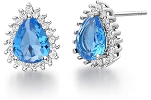 Uloveido Cubic Zirconia White Gold Plated Teardrop Pear Crystal Shape Wedding Bridal Stud Earrings for Women Birthstone Earings R815