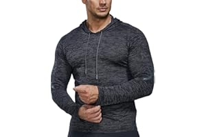 PALGLG Hombres de Manga Larga Compresión Camisas para Correr Deportes Sudaderas con Capucha Dry Fit Aptitud física Cima