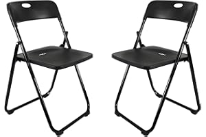 META FURNITURE Meta Exam Portable Folding Chair- Computer,Study, Home, Office Foldable Chair Set with Collapsible Metal Legs & Plastic Seat (2, Black)
