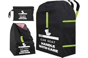 KANGBES Car Seat Travel Bag for Airplane, Portable CarSeat Cover with Shoulder Strap, Premium Gate Check Bags Fits All Baby Infant Carriers & Booster & Convertible, Baby Air Travel Essentials (Black--A)