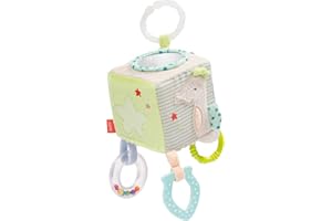 Fehn Meereskinder 054446 - Cubo de actividades, juguete colgante para bebés y niños pequeños a partir de 0 meses, promueve el sentido del tacto y la motricidad fina, tamaño: 10 x 10 cm