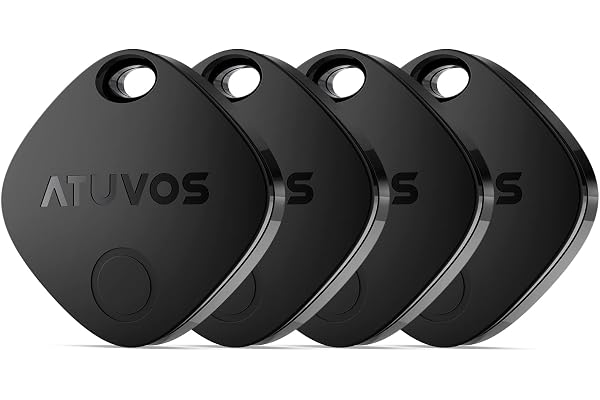 ATUVOS Air Tag Traceur Lot de 4, Fonctionne avec l’app Localiser Apple (Uniquement iOS), Localisateurs D’Objets Bluetooth pour Valises/Portefeuilles/Clés/Sacs/Bagages, Batterie Remplaçable, Noir