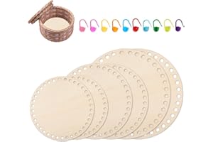 Qiimenguer 6 Stück Korbboden zum Häkeln mit 10 Markern Solide und Langlebig，Holzboden für Häkelkorb, Kann für das Stricken Handtasche Böden, Lagerung Körbe Verwendet Werden(Rund)
