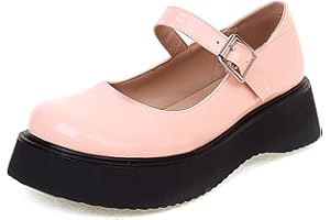 Lroey Reoly Zapatos Merceditas con Tacón de Cuña para Mujer, Bombas de Tacón Medio Punta Rojoonda Hebilla Zapatos de Fiesta con Plataforma Moda, Talla 34-45