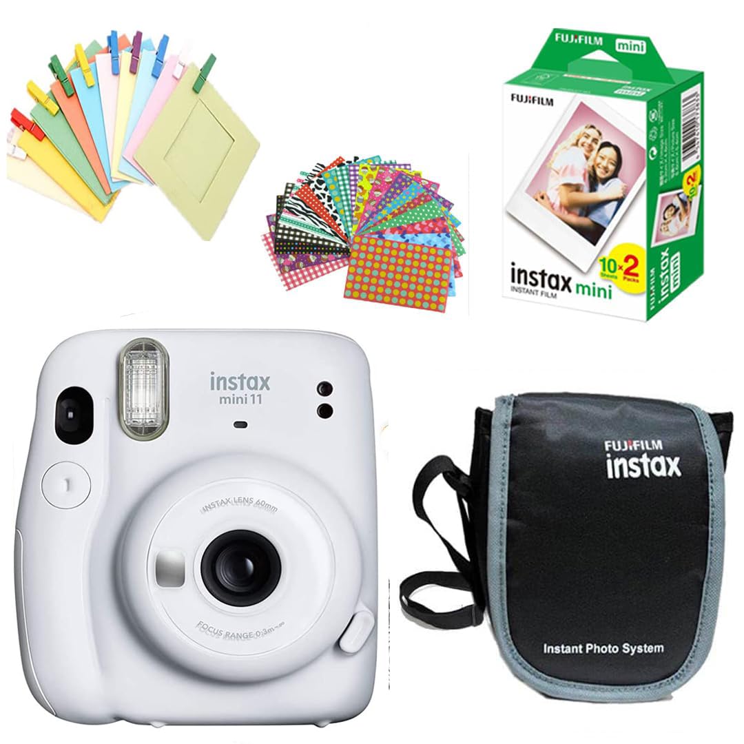 Mini 11 Instant Camera + 20 Photo Shots + Photo Hanging 1 Set + Photo Stickers 1 Set + Carrying Case - Ice White, Mini 11