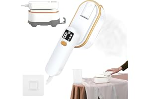 AHDXKUE Travel Steamer for Clothes Portable Iron with LCD Screen, 180°Folding Handheld Travel Iron, 1300W Powerful Clothes Steamer 3 Steam Levels 10S Fast Heat-up for Travel, Home, Office (White)