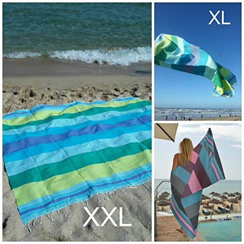 Fouta Hamamtuch xxl ‚Casablanca‘ | Leichtes Strandtuch 200×200 oder 100x190cm | 100% Baumwolle, Hochwertige Qualität, sehr weich | Original nur von ZusenZomer (100x190cm, Türkis, blau und grün) - 4