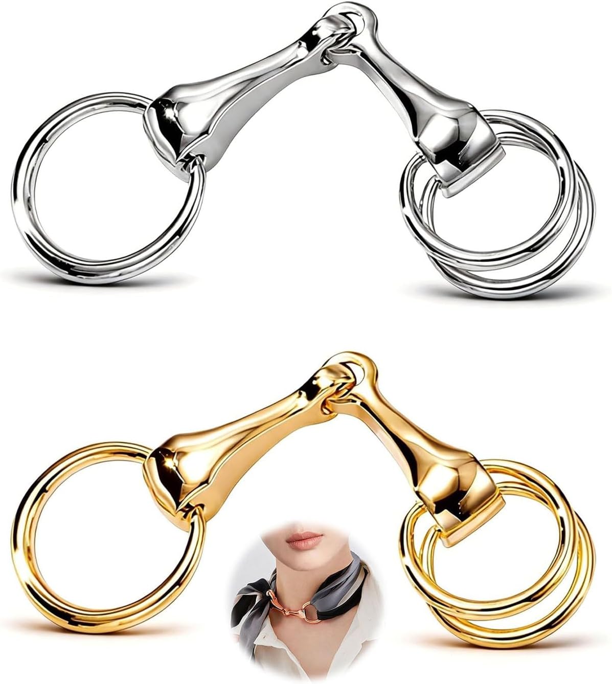 TOZBLEU 2 piezas broche mantoncillo flamenca, anillo triángulo horsebit para mujer, aleación hueca, clip soporte bufanda, bucle para boda, metal oro/plata, talla única.
