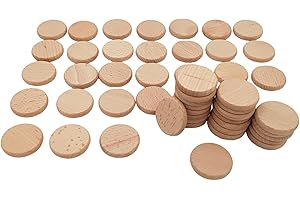 ANKTILY Unlackierte Blanko-Holzstücke, Laser-Gravur, Blanko-Etiketten aus Buchenholz, ohne Loch, Holzausschnitte, Scheiben für Heimwerker, Bastelbedarf, Malerei, Ornamente (rund, 50 Stück)