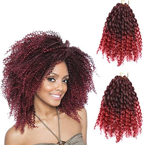 2 Pack 8 inch 90gram Afro Kinky Curly Mali Bob Crochet Braids Twist Braiding Marley Braid Synthetic Hair Extensions (8"(2pack), t1b/bug)