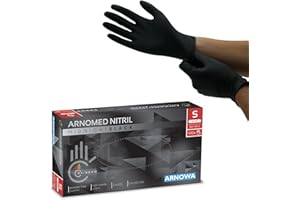 ARNOMED jednorazowe czarne rękawiczki, rozm. S, 100 sztuk/pudełko, bez talku i lateksu, rękawice nitrylowe, w rozm. S, M, L i XL