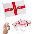 12Pcs England Flags on Sticks for St, George's Day Decorations,St Georges Flags England Hand Held Small Flags with 30cm White Pole(14 x 21cm)