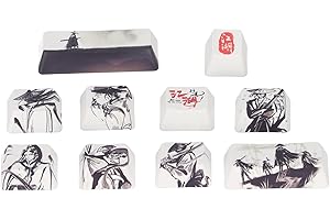cigemay 10 Stück Ersatz-Tastenkappen, Esc Strg Alt DIY PBT-Tastenkappen, Glänzendes Chinesisches Tintenmalerei-Muster DIY-Tastenkappen Zubehör für 6/87/104/108-stellige