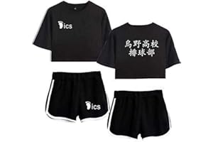 Flyself Damen Haikyuu T-Shirts und Hosen Cosplay Costume Sommer Crop Tops Shorts Mode Sport Oberteile Sommerkleidung