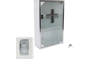 Suusolny Medizinschrank Apothekerschrank mit Glas Tür und 2 Schlüssel abschließbar Medikamentenschrank aus Edelstahl Hängend Arzneischrank - 3 Fächer 50 x 30 x 12 cm