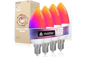 MOES Smart Glühbirne Matter E14, WLAN Alexa LED Lampe RGBCW, WW, mit Dimmbar, Musiksynchronisation, 16 Millionen Farben, kompatibel mit Apple HomeKit, SmartThings, Alexa, Google Home,4 Stück