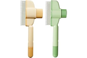 Lotnery 2PCS Cat Flea Combs - Self-Cleaning ABS Pet Brushes with Release Button for Removing Matted & Loose Fur, Durable Flea Removal Comb, Yellow & Green