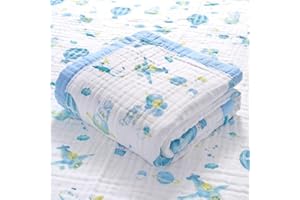 Hivia 110 * 110CM Mussole Neonato Cotone-6 Strati di Morbida e Confortevole Copertina Neonato Cotone,100% Cotone Coperta Neonato Adatto per Culla, Carrozzina|Palloncino Blu