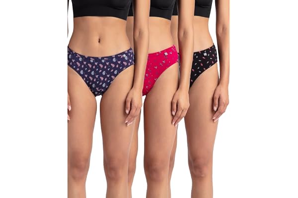 Jockey 1410 Women's Medium Coverage Super Combed Cotton Mid Waist Bikini with Concealed Waistband (Pack of 3_Colors & Prints May Vary)