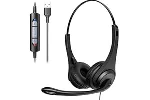 Voistek Auriculares USB con micrófono para ordenador portátil, auriculares con cable para ordenador con micrófono, cancelación de ruido, control de volumen en línea para centro de llamadas de oficina