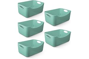 KEPLIN Cestino da Studio in Plastica Bianco - 5pz, Scatole Portaoggetti per Casa o Ufficio - Contenitore Adatto per Scaffali, Cassetti, Guardaroba (25,5 x 17 x 11 cm)