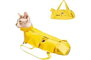 Blue Dream Island Foldable Pet Grooming Bag, Cat Restraint Bag, Anti-Scratch Bite Bag, Firm Bag for Claw Care, Nail Trimming, Eye Drops, Ear Cleaner, Medium, Yellow