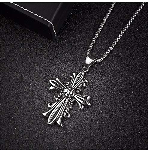 Y-modo-Motif-Croix-Titane-Acier-Collier-Punk-Pendentif-Fleur-Hommes-Scout-Hommes