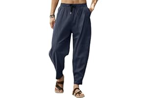 MAKINGDA Men's Solid Casual Cotton Trousers Casual Lightweight Wide Leg Yoga Beach Pants with Pocket