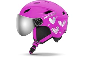 Odoland Casque de Ski avec Visière pour Enfants Graçons et Filles, Casque de Snowboard Réglable avec Boucle Magnétique pour Enfants de 3 à 12 Ans, pour Ski, Snowboard