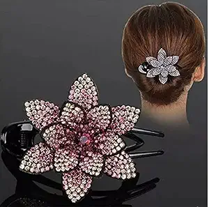 Trendy Club Rhinestone Hair Claw Clips Crystal Flower Barrettes for Mothers Day Girls Bling Wedding Clips PACK OF 1