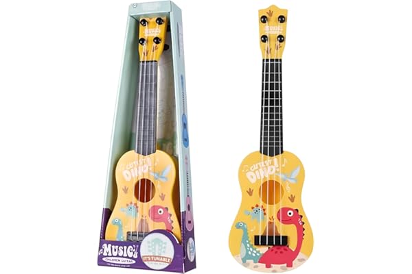 JurciCat 42cm Guitare Enfant Guitares et Instruments à Cordes pour Enfants avec 4 Cordes Ajustables Ukulele Enfants pour Les Tout Petits Les débutants Les garçons et Les Filles(Dinosaure)