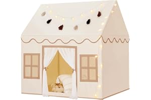 SENODEER Girls Play Tents for Kids Toys, Large Fairy Children Playhouse for Toddlers Princess Tent, Infant Birthday Gifts for Baby Indoor & Outdoor Play Games, Beige (Girl Tent with Mat and Lights)