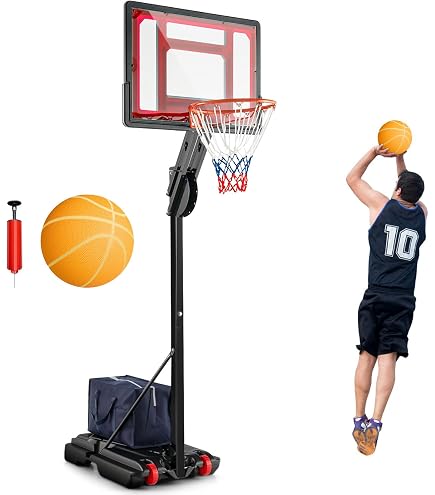 Gymax Support de Basketball avec Panneau Arrière, Système de Panier, Roues à Hauteur Réglable et 2 Filets