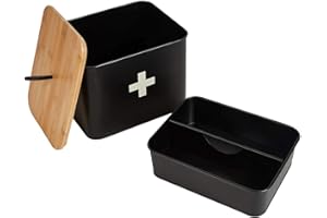 EEMKAY Matt Black Steel And Wooden First Aid Box M-19 - Black