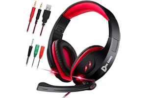 Diva Group Red Gaming Headset Headphones Lit MIC 3.5mm for PC Laptop PS3/ PS4/ PS5/ XBOX ONE/ (Red)