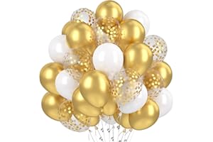BLUELVES Luftballons Metallic Gold Set, 60 Stück Luftballons Golden Konfetti, Gold White Ballons, Hochzeitsballons, Helium Balloons für Geburtstagsdeko, Hochzeit, Party Deko, Valentinstag