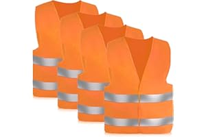 QHKLEW 4 Pièces Gilet de Voiture, Hitopin Gilet de Sécurité, Gilet Réfléchissant, Gilet De Sécurité Haute Visibilité, pour Conducteurs Travailleurs Unisexe, Orange