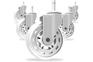 COSYLAND Bürostuhl Rollen - 5er Set Rollen für Bürostühle - Super Leise und Weiche für Hartböden, Parkett, Teppich, Laminat, Nur Kompatibel mit IKEA Bürostühle, 10 x 22 mm, Weiß