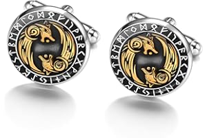 PiercingJak Paire Boutons de Manchette Loups Vikings Nordique Homme Boutons de Manchette Chemise Mariage Business Commercial Métal Bijoux Cadeau Fête des Pères Papa Mari Marié Accessoire