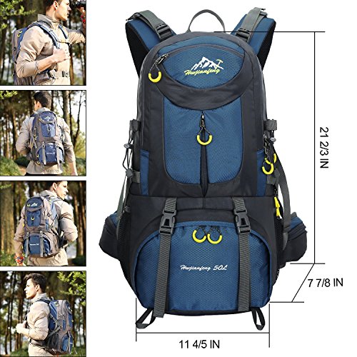 Hiking Backpack 50L (45 + 5) Nylon Waterproof Backpack Outdoor Sports Day Package Hiking Camping Fishing Trip Cycling Skiing by Newpurslane (Dark Blue)