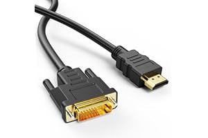 Ticenpe Câble adaptateur HDMI vers DVI 1,8 m - Câble adaptateur bidirectionnel DVI-D 24+1/HDMI - Pour connecter un appareil HDMI à un moniteur DVI ou vice versa - Full HD/1080P